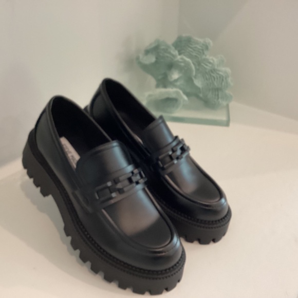 Steve Madden Women's Loafer Chunky Platform Black Leather All Sizes - Picture 3 of 12